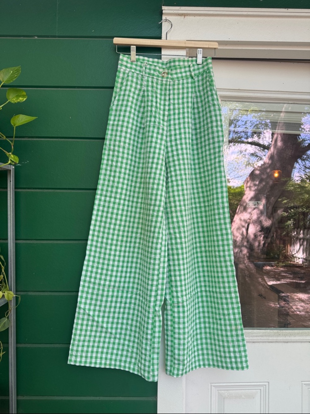 FRNCH Green and White Gingham Wide-Leg Pants - Picture 2 of 11
